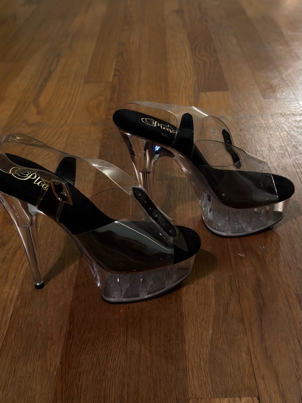Clear Platform High Heel Sandals with Black Accents